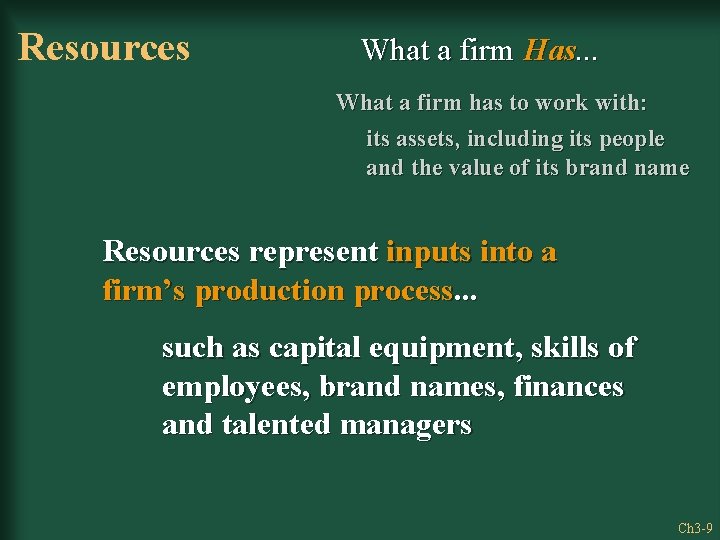 Resources What a firm Has. . . What a firm has to work with: