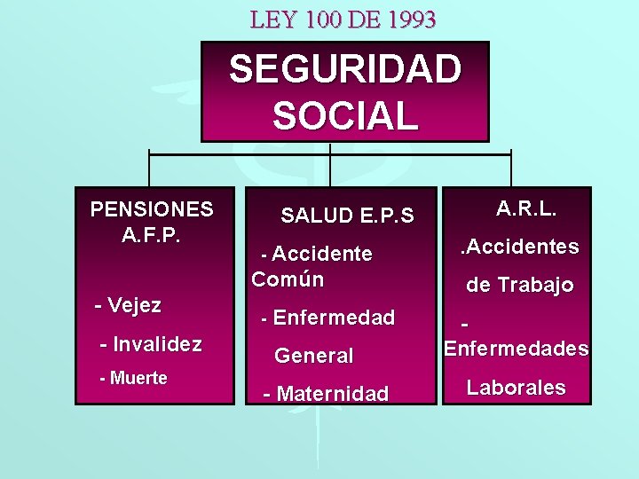 LEY 100 DE 1993 SEGURIDAD SOCIAL PENSIONES A. F. P. SALUD E. P. S