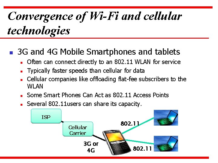 Convergence of Wi-Fi and cellular technologies n 3 G and 4 G Mobile Smartphones