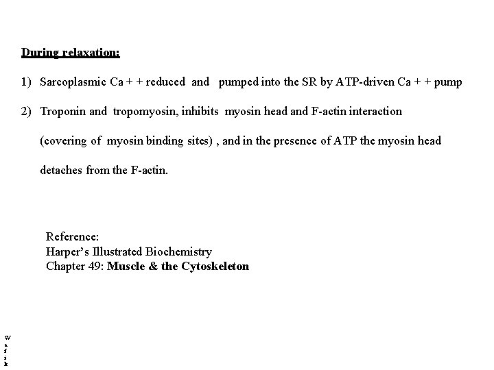 During relaxation: 1) Sarcoplasmic Ca + + reduced and pumped into the SR by