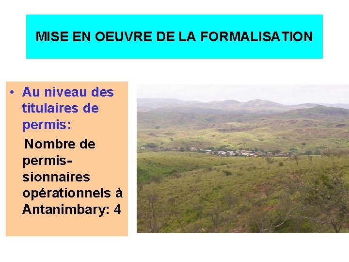 MISE EN OEUVRE DE LA FORMALISATION • Au niveau des titulaires de permis: Nombre