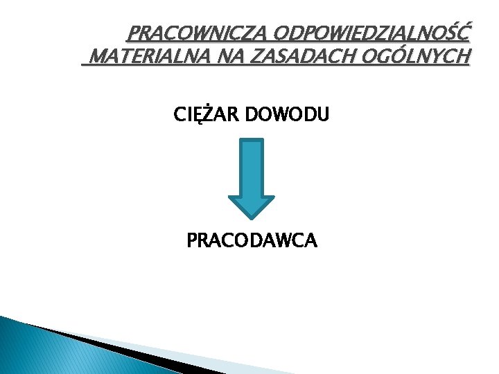 PRACOWNICZA ODPOWIEDZIALNOŚĆ MATERIALNA NA ZASADACH OGÓLNYCH CIĘŻAR DOWODU PRACODAWCA 