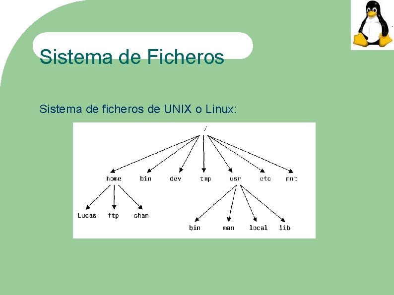 Sistema de Ficheros Sistema de ficheros de UNIX o Linux: 