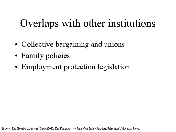 Overlaps with other institutions • Collective bargaining and unions • Family policies • Employment