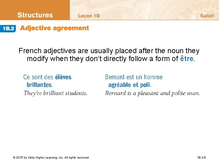 French adjectives are usually placed after the noun they modify when they don’t directly