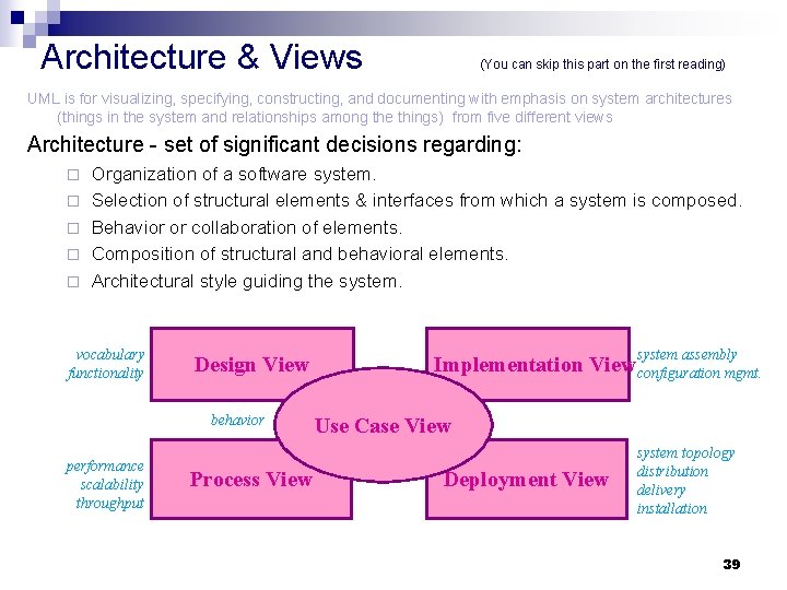 Architecture & Views (You can skip this part on the first reading) UML is
