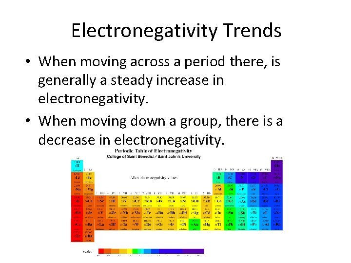 Electronegativity Trends • When moving across a period there, is generally a steady increase