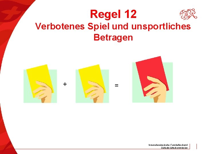 Regel 12 Verbotenes Spiel und unsportliches Betragen + = Innerschweizerischer Fussballverband Schiedsrichterkommission 