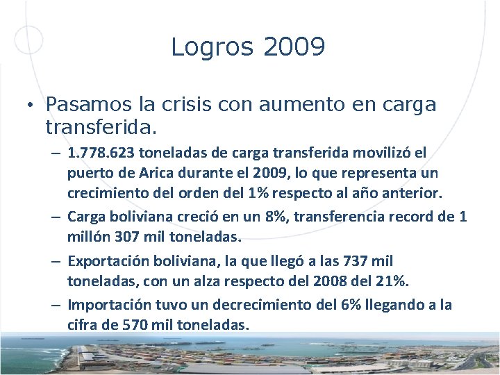 Logros 2009 • Pasamos la crisis con aumento en carga transferida. – 1. 778.