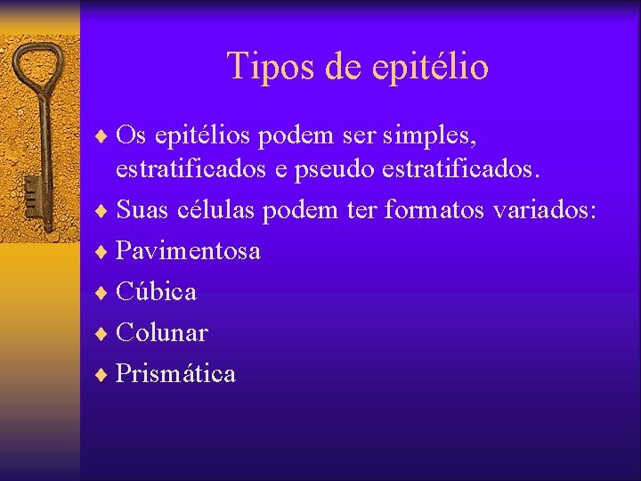 Tipos de epitélio ¨ Os epitélios podem ser simples, estratificados e pseudo estratificados. ¨