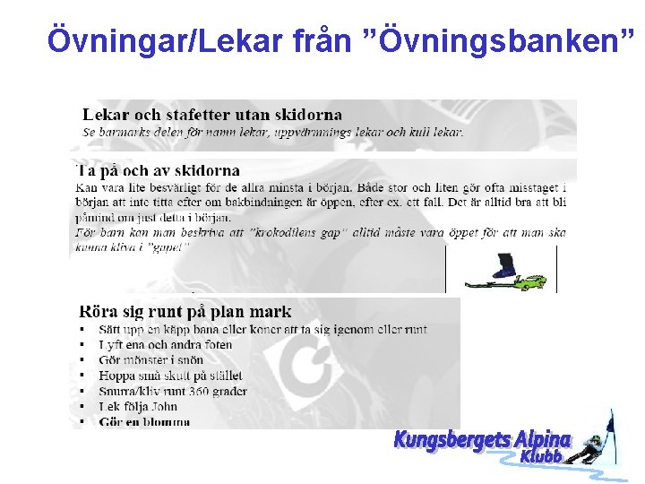 Övningar/Lekar från ”Övningsbanken” 