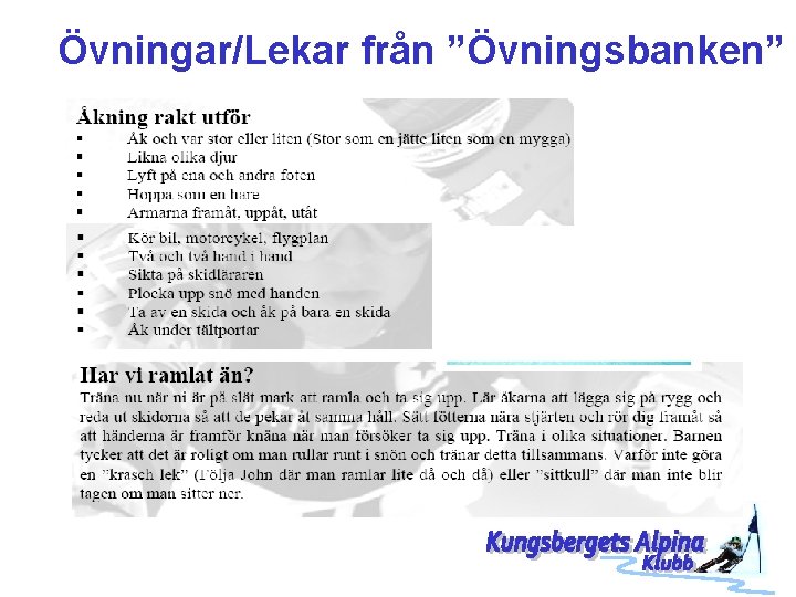 Övningar/Lekar från ”Övningsbanken” 