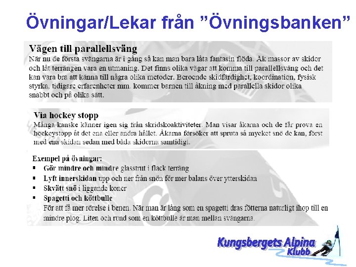 Övningar/Lekar från ”Övningsbanken” 