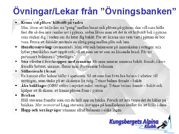 Övningar/Lekar från ”Övningsbanken” 