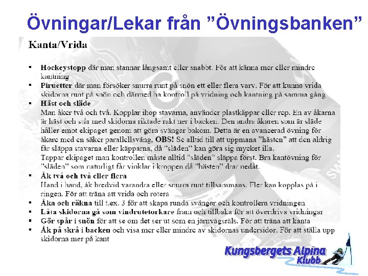 Övningar/Lekar från ”Övningsbanken” 