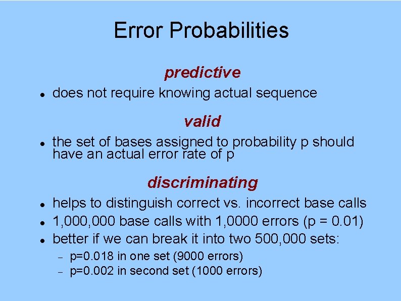 Error Probabilities predictive does not require knowing actual sequence valid the set of bases