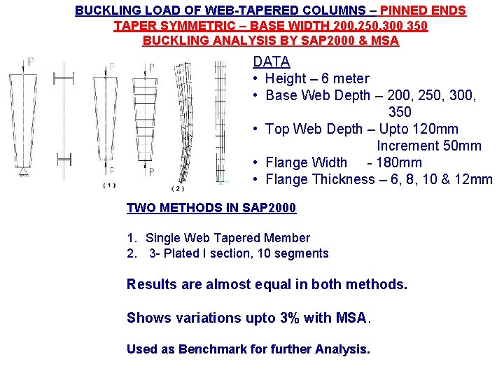 BUCKLING LOAD OF WEB-TAPERED COLUMNS – PINNED ENDS TAPER SYMMETRIC – BASE WIDTH 200,