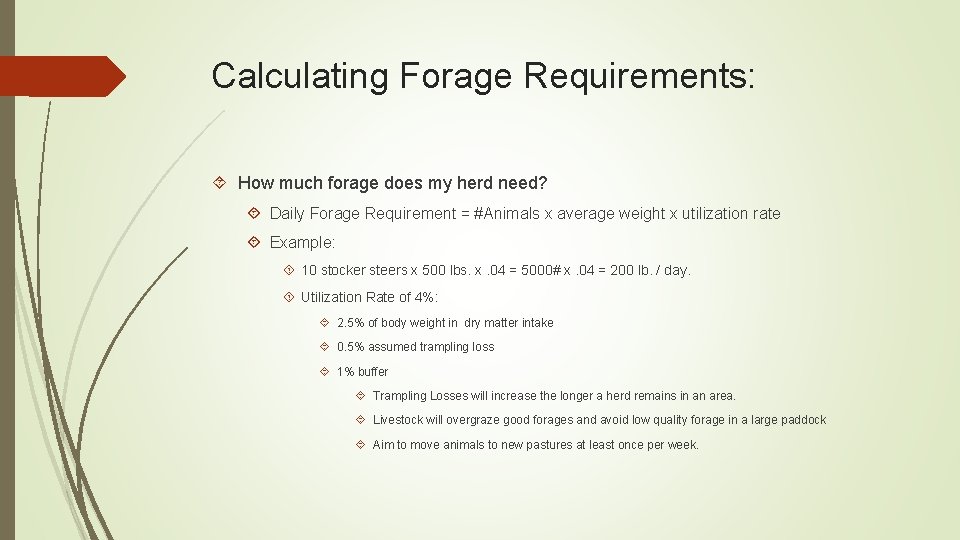 Calculating Forage Requirements: How much forage does my herd need? Daily Forage Requirement =