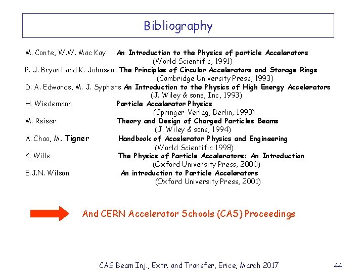 Bibliography M. Conte, W. W. Mac Kay An Introduction to the Physics of particle
