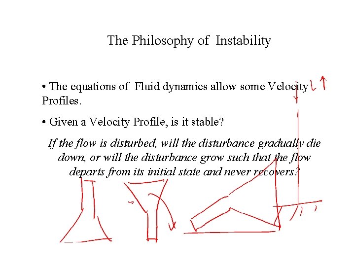 The Philosophy of Instability • The equations of Fluid dynamics allow some Velocity Profiles.