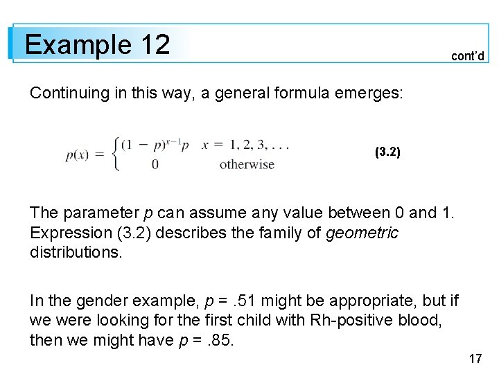 Example 12 cont’d Continuing in this way, a general formula emerges: (3. 2) The