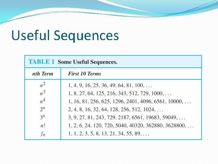 Useful Sequences Useful Sequences