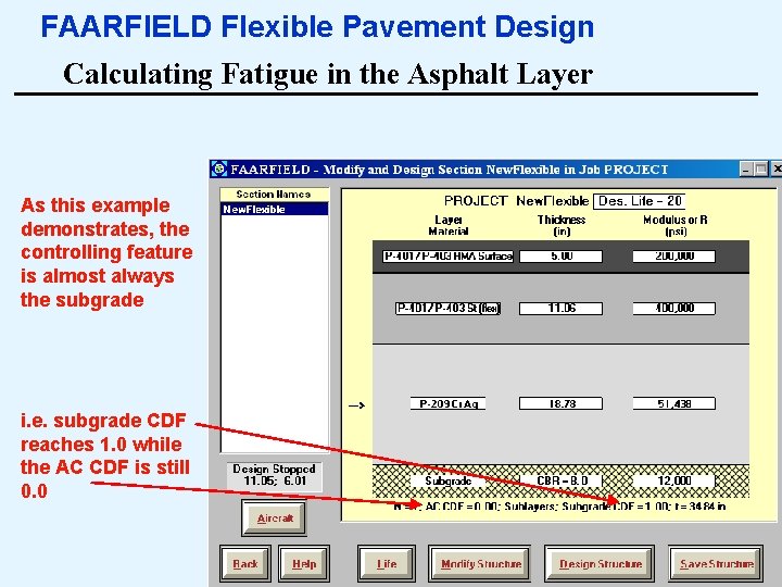 FAARFIELD Flexible Pavement Design Calculating Fatigue in the Asphalt Layer As this example demonstrates,