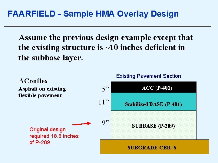 FAARFIELD - Sample HMA Overlay Design Assume the previous design example except that the