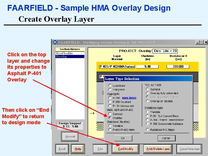 FAARFIELD - Sample HMA Overlay Design Create Overlay Layer Click on the top layer