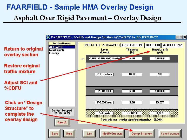 FAARFIELD - Sample HMA Overlay Design Asphalt Over Rigid Pavement – Overlay Design Return