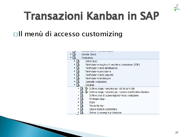 Transazioni Kanban in SAP � Il menù di accesso customizing 27 