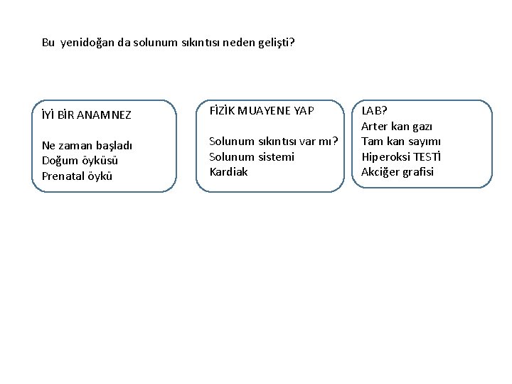 Bu yenidoğan da solunum sıkıntısı neden gelişti? İYİ BİR ANAMNEZ FİZİK MUAYENE YAP Ne Bu yenidoğan da solunum sıkıntısı neden gelişti? İYİ BİR ANAMNEZ FİZİK MUAYENE YAP Ne