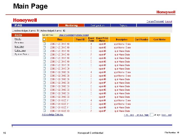 Main Page 16 Honeywell Confidential File Number- 16 