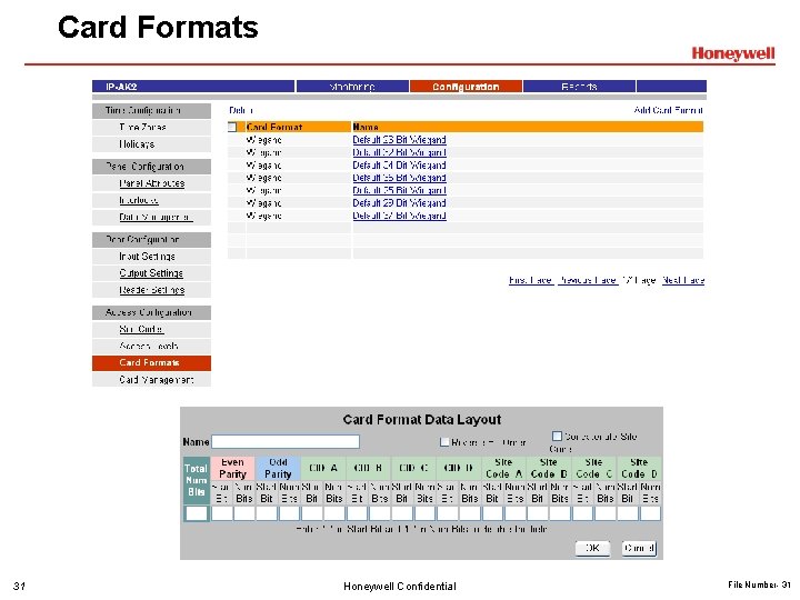 Card Formats 31 Honeywell Confidential File Number- 31 