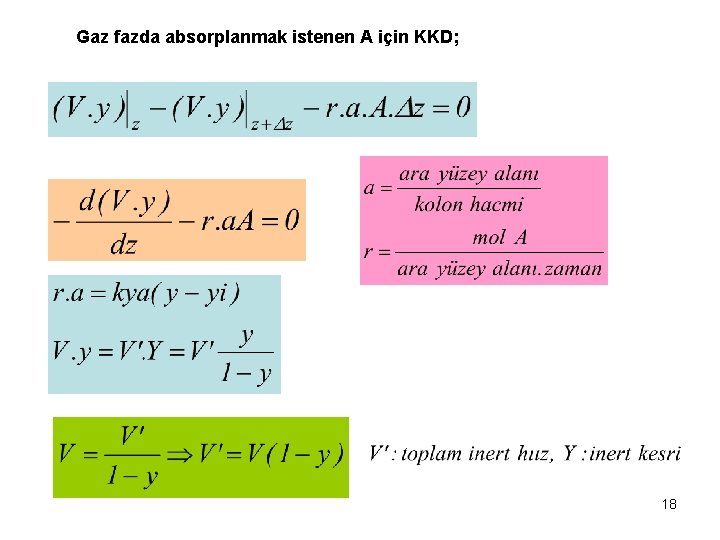 Gaz fazda absorplanmak istenen A için KKD; 18 