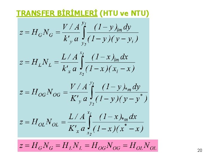 TRANSFER BİRİMLERİ (HTU ve NTU) 20 