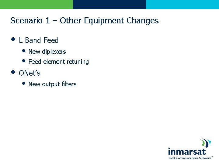 Scenario 1 – Other Equipment Changes • L Band Feed • New diplexers •