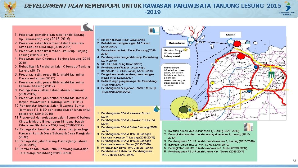 DEVELOPMENT PLAN KEMENPUPR UNTUK KAWASAN PARIWISATA TANJUNG LESUNG 2015 -2019 REPUBLIK INDONESIA 1. Preservasi DEVELOPMENT PLAN KEMENPUPR UNTUK KAWASAN PARIWISATA TANJUNG LESUNG 2015 -2019 REPUBLIK INDONESIA 1. Preservasi