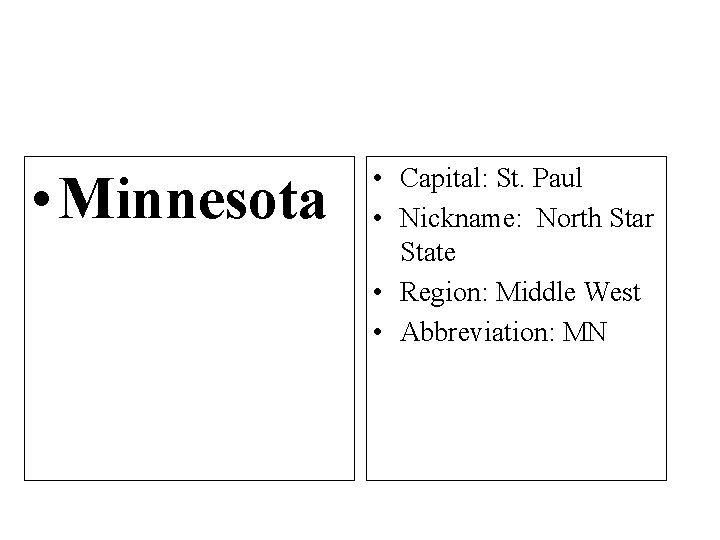  • Minnesota • Capital: St. Paul • Nickname: North Star State • Region: