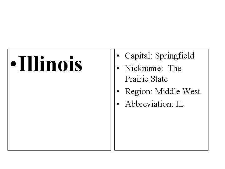  • Illinois • Capital: Springfield • Nickname: The Prairie State • Region: Middle