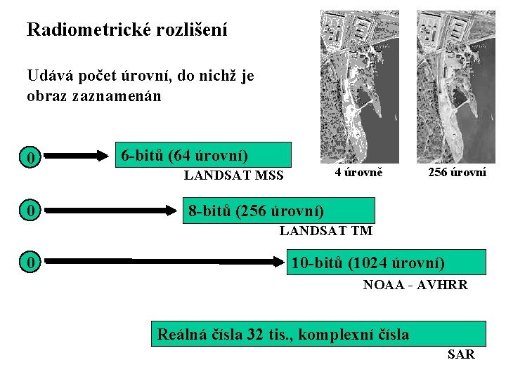 Radiometrické rozlišení Udává počet úrovní, do nichž je obraz zaznamenán 0 6 -bitů (64