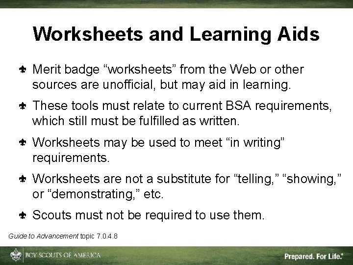 Worksheets and Learning Aids Merit badge “worksheets” from the Web or other sources are