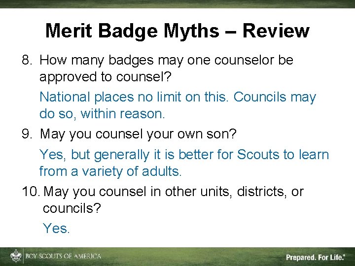 Merit Badge Myths – Review 8. How many badges may one counselor be approved