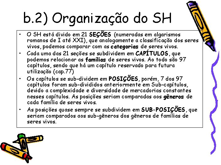 b. 2) Organização do SH • • O SH está divido em 21 SEÇÕES