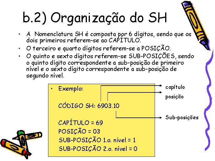 b. 2) Organização do SH • A Nomenclatura SH é composta por 6 dígitos,