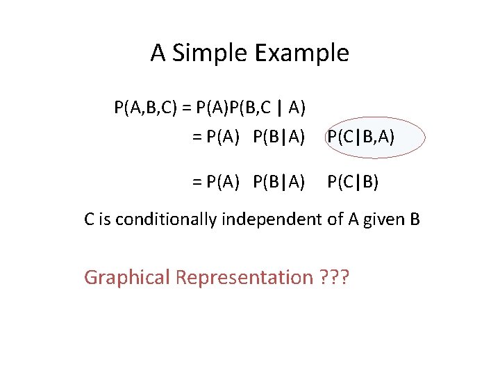 A Simple Example P(A, B, C) = P(A)P(B, C | A) = P(A) P(B|A)