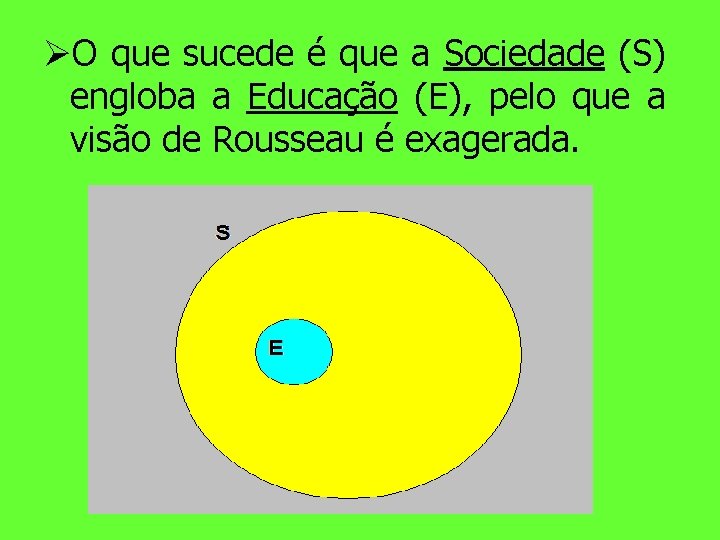 ØO que sucede é que a Sociedade (S) engloba a Educação (E), pelo que