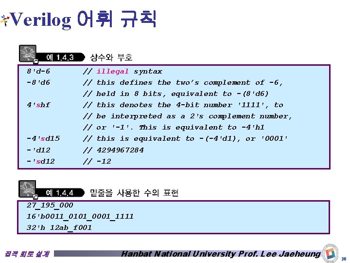 Verilog 어휘 규칙 8'd-6 // illegal syntax -8'd 6 // this defines the two’s