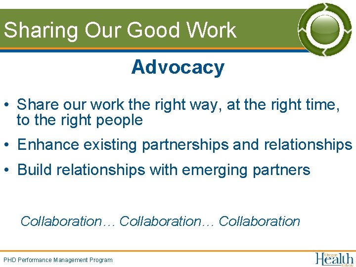 Sharing Our Good Work Advocacy • Share our work the right way, at the