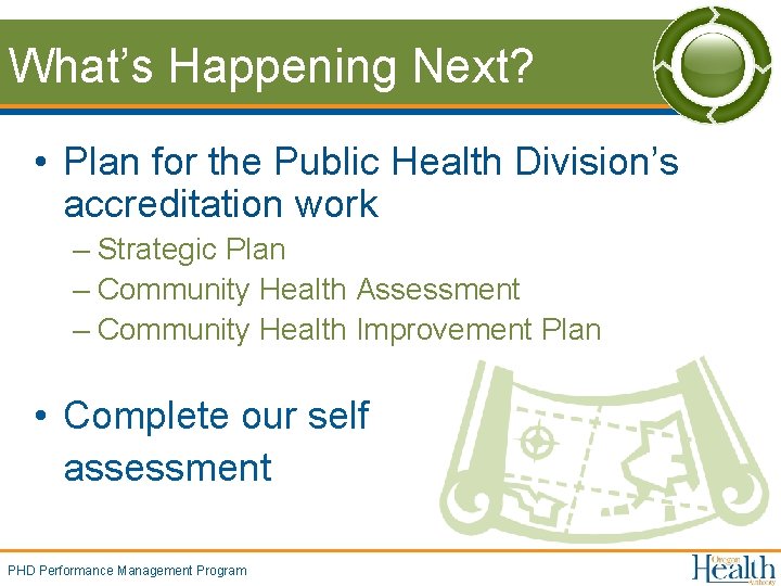 What’s Happening Next? • Plan for the Public Health Division’s accreditation work – Strategic